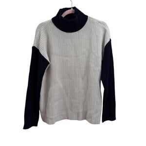 Devotion by Cyrus Navy and Cream Color Block Mock Neck Sweater NWT